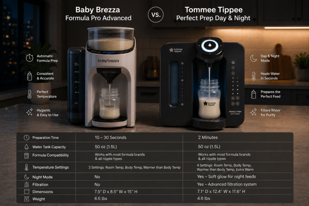 Baby Brezza vs Tommee Tippee Formula Milk Dispenser specs